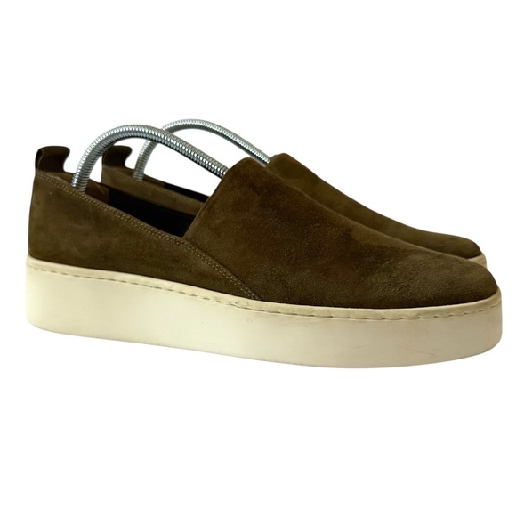 VINCE Saxon Olive Green Suede Leather Slip-On Platform Sneakers Size 8 - Picture 1 of 12